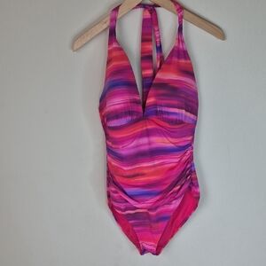 Ralph Lauren Pink and Purple Halter One Piece Swimsuit